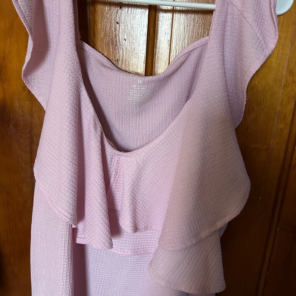 Pink Ruffled Sleeveless Top | 1X